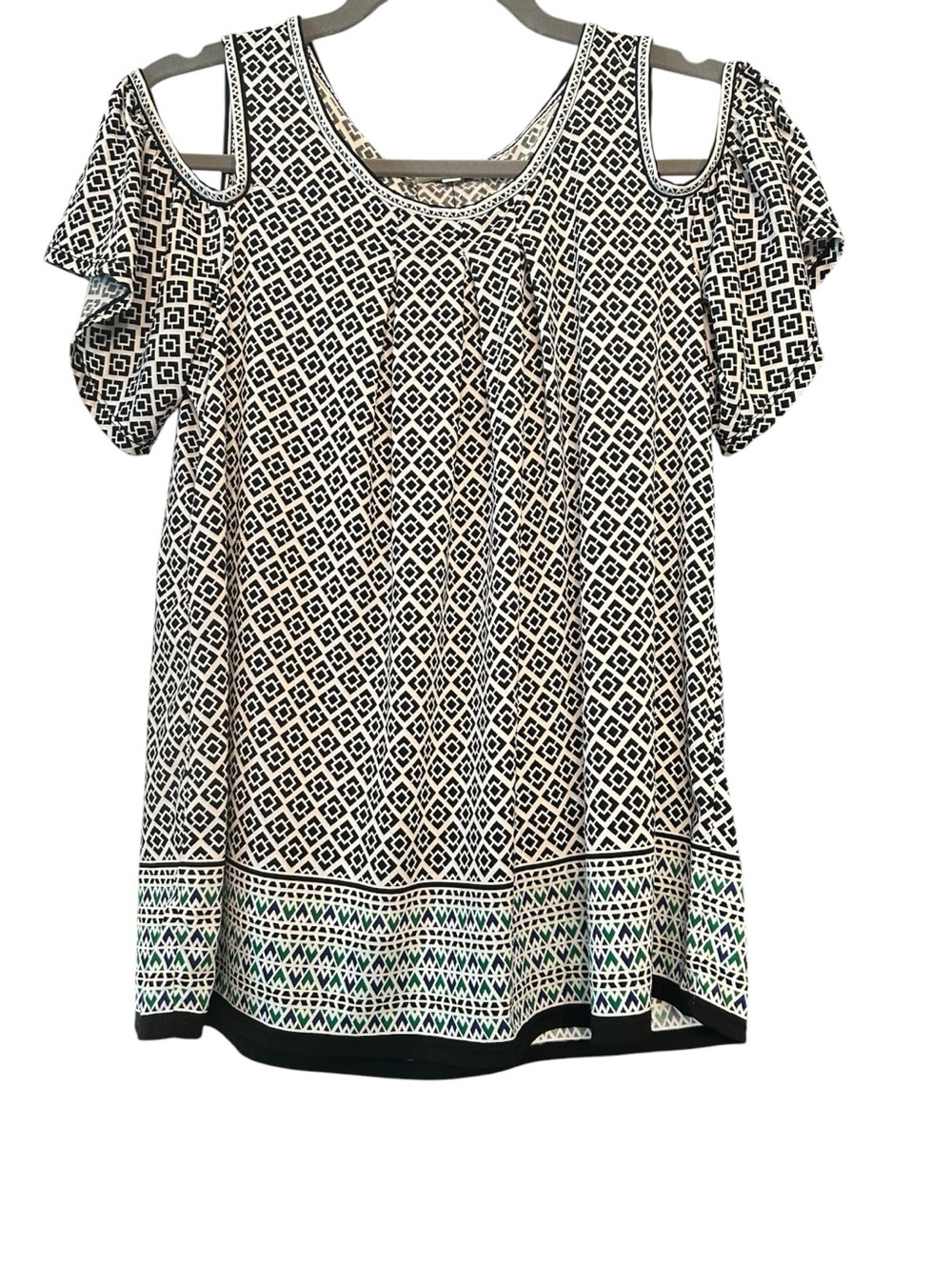 Max Studio Cold Shoulder Geometric Print Top S